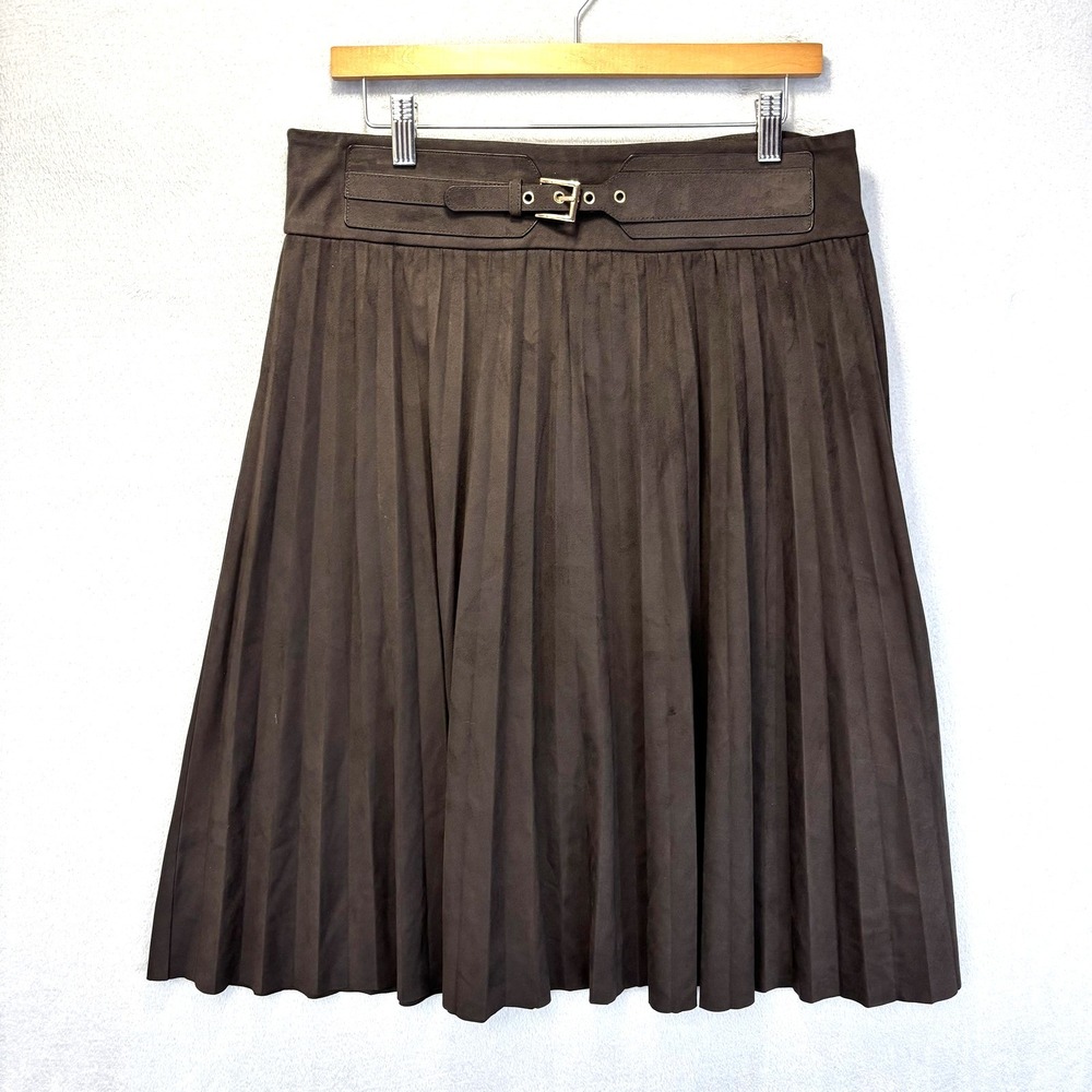 Soft Surroundings Pleated Faux Suede Western Skirt Womens PL Brown Midi Prairie